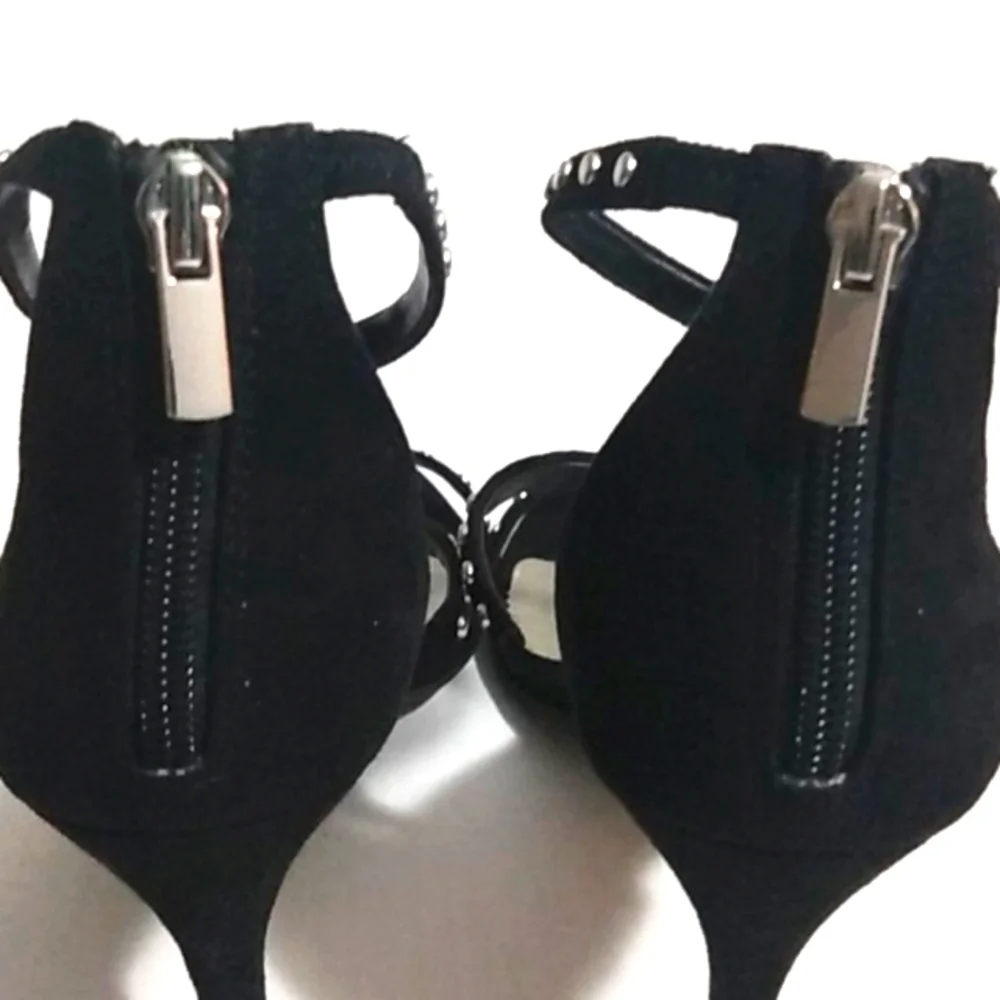 MICHAEL SHANNON BLACK SILVER STUDDED STRAPPY STILETTO SANDALS SIZE 9